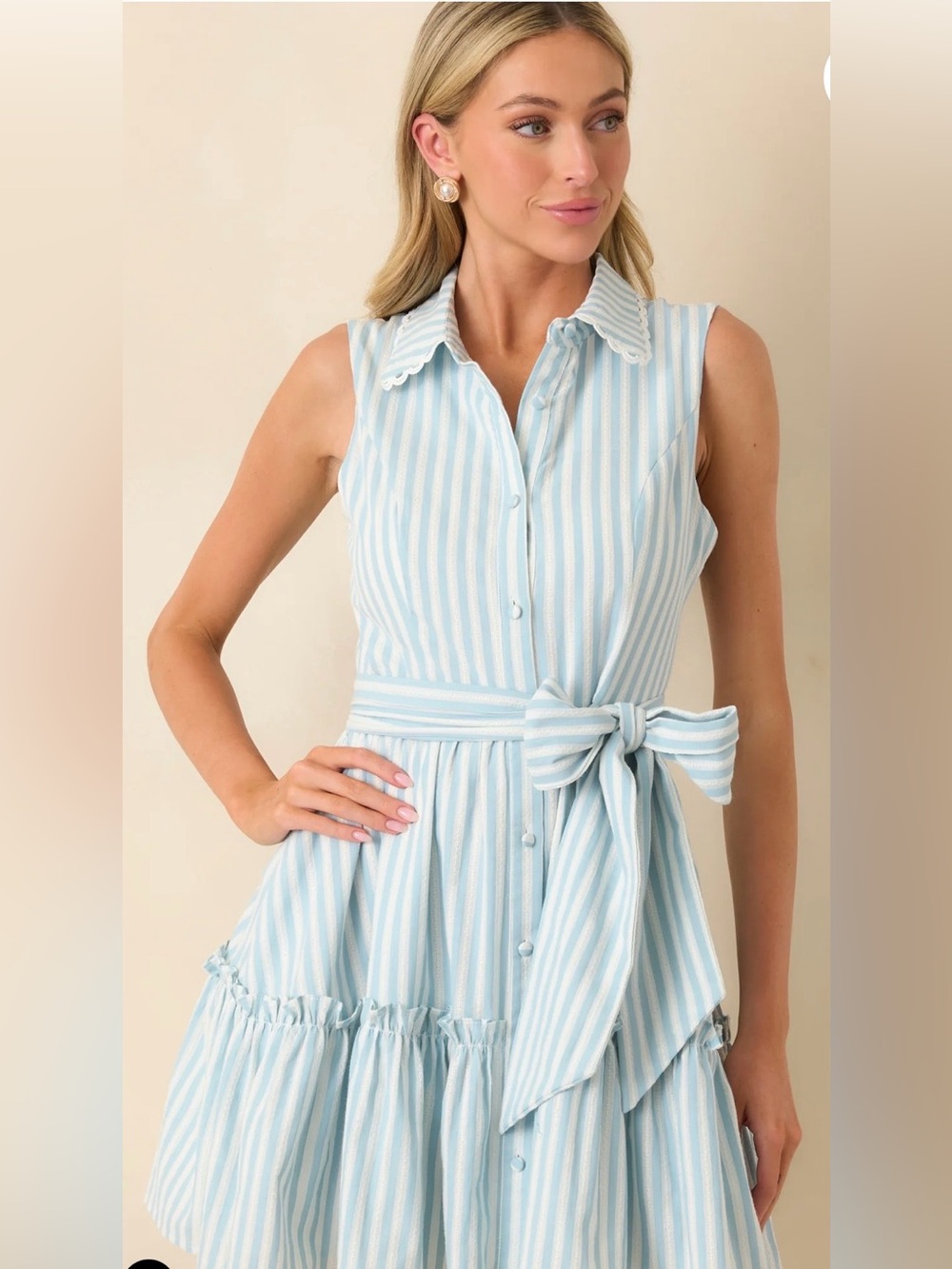 PROSPERINA POPPIE BLUE AQUA STRIPE COTTON MINI DRESS - Picture 2 of 6